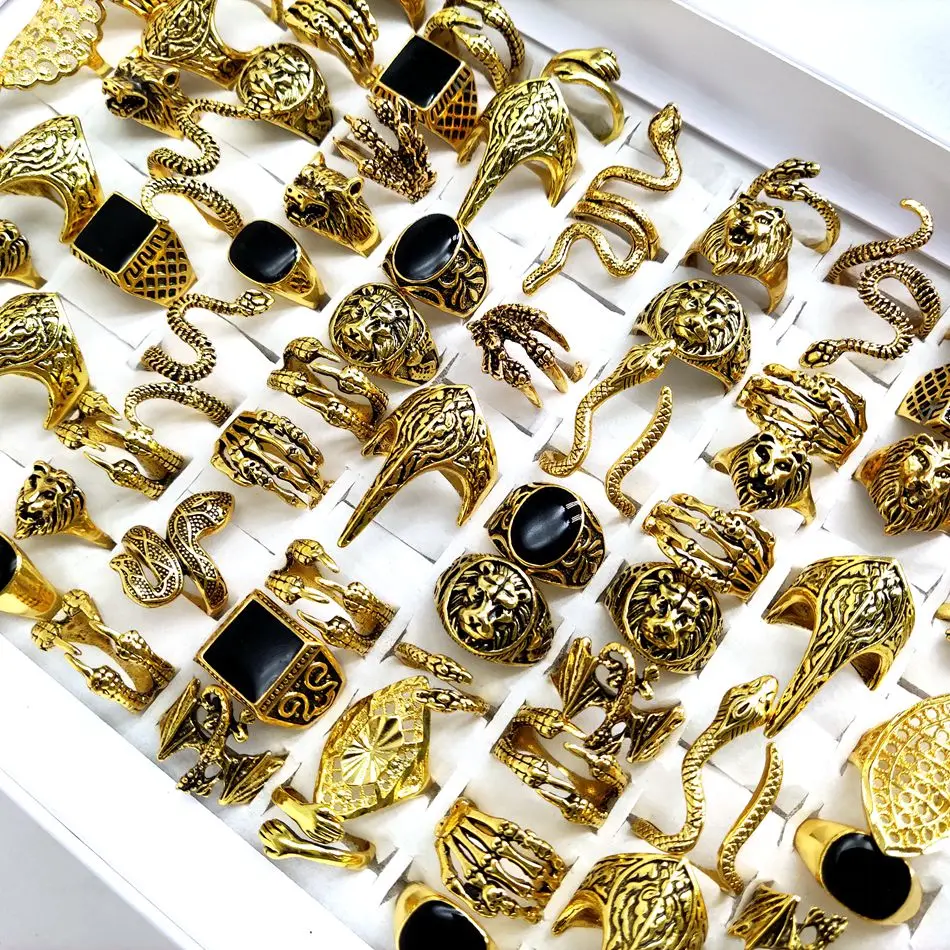20pcs/lot Retro Big Head Exaggerated Gothic Skull Men Ring Punk Rocker Male Fashon Skeleton Rings Wholesale Lots 5
