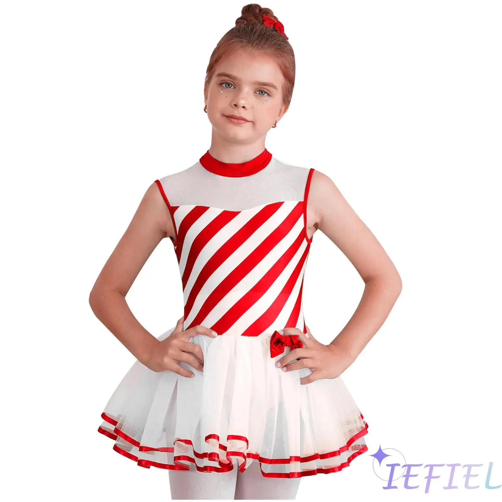 

Kids Ballet Tutu Dress Candy Cane Striped Stage Performance Lyrical Dancewear Santa Cosplay Costumes Girls Festival Ball Gown