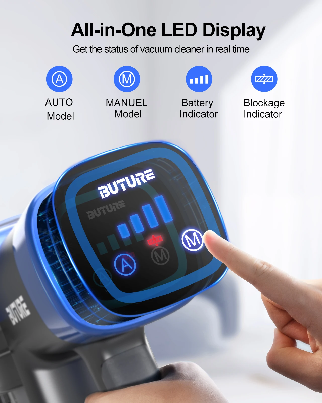 Buture 38000Pa 450W Cordless Vacuum Cleaner Handheld Car with Touch Display  Smart Home Appliance 55 Mins Runtime Wireless - AliExpress