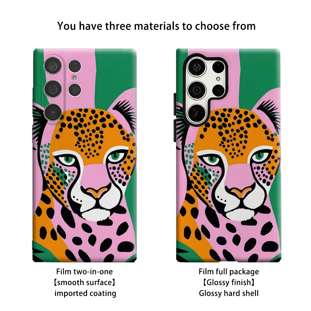 Kaseo Shockproof Double Layer Pink & Green Cheetah Portrait Phone Case