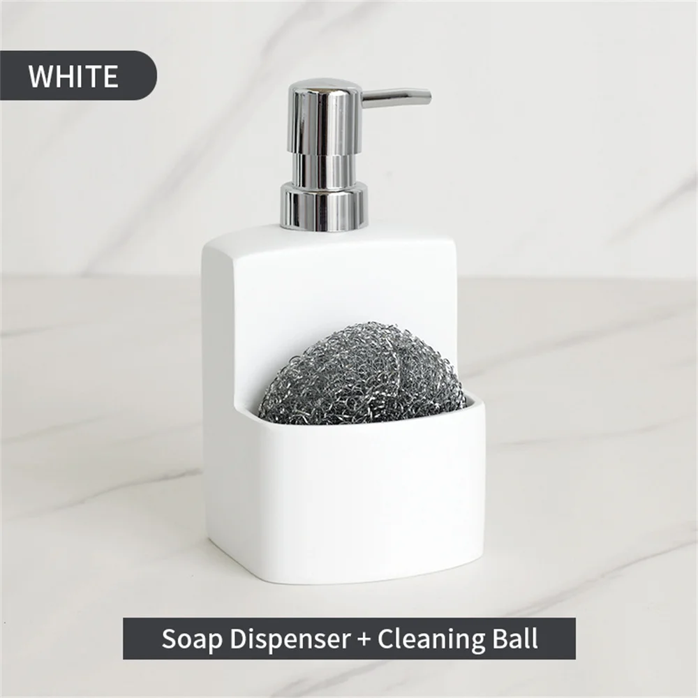 Kitchen Accessories Sink Countertop Liquid Hand Soap Dispenser Pump Bottle Caddy with Storage Compartment Holds Stores Scrubbers