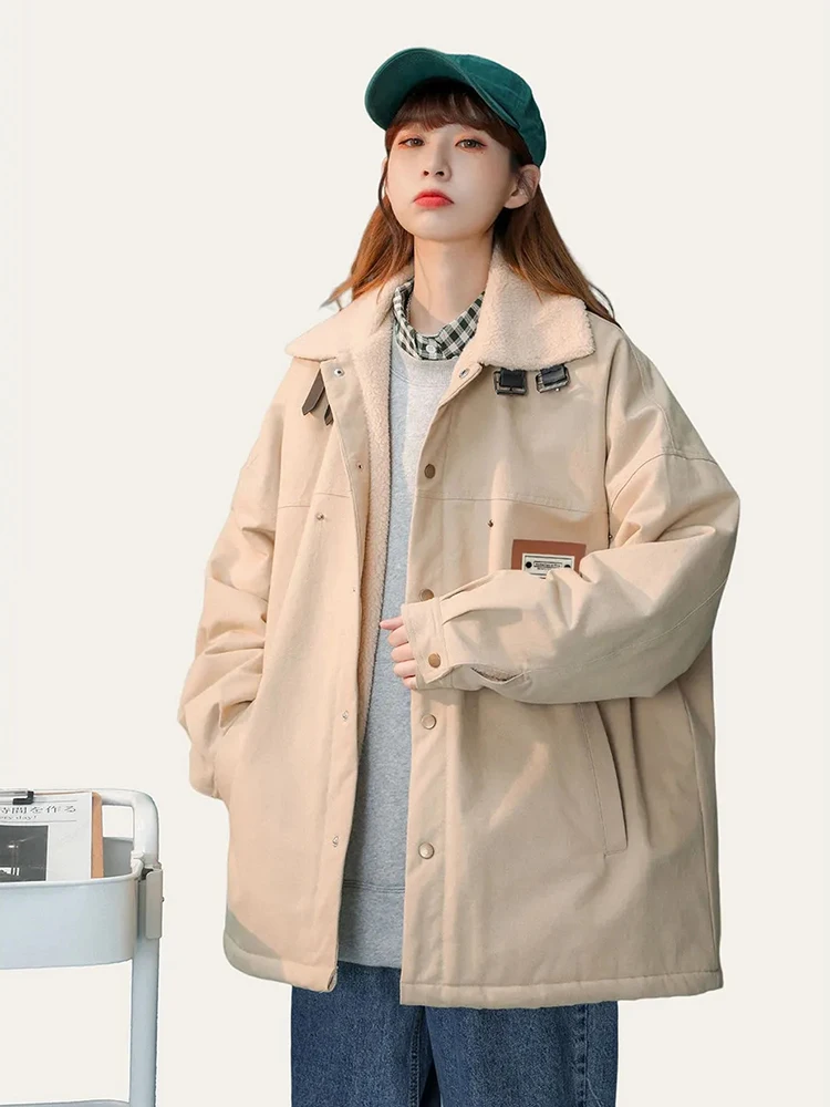 

2024 Autumn Winter New Women Imitation Lamb Fleece Coat Polo Neck Long Sleeve Oversized Jacket Streetwear Top baggey Outerwear