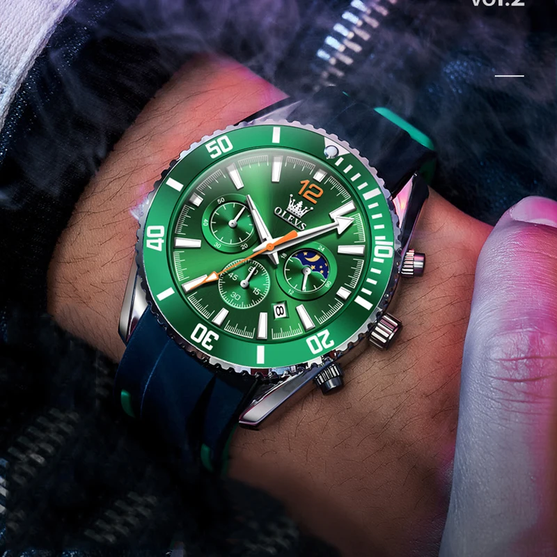 

2023 OLEVS Luxury Brand Watch Men Luminous Waterproof Moon Phase Date Quartz Watches Mens Sports Clock Relogio Masculino