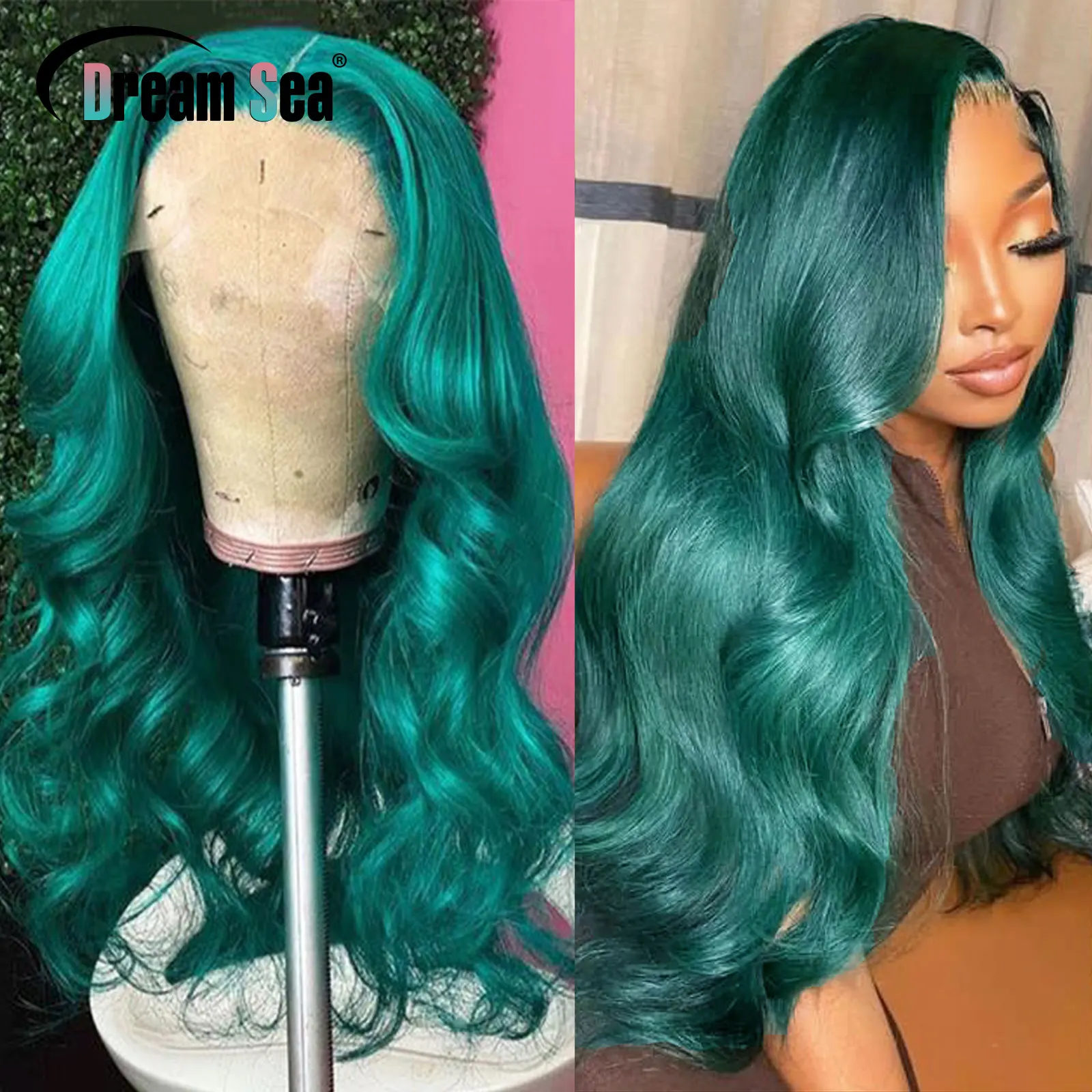 

Green Body Wave 13x4 Lace Front Human Hair Wigs Glueless Frontal Colored Wig 4x4 Lace Closure Wavy Peruvian Hair Wigs For Women