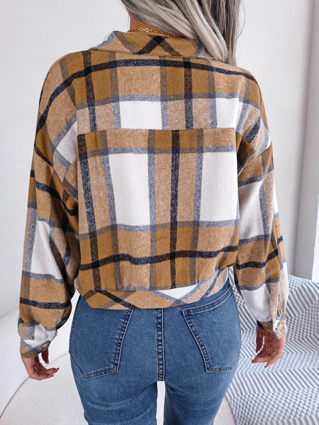 Womens Woolen Plaid Coat Autumn Winter