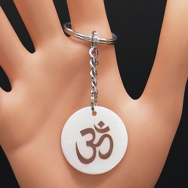 Yoga OM Symbol Key Ring Shell Stainless Steel Silver Color Buddhist Indian  Hindu Amulet Keychain Jewelry