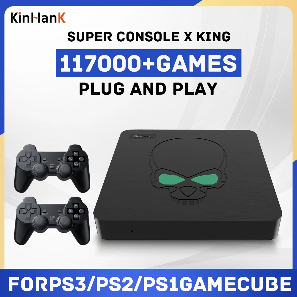 Kinhank Retro Super Console X King Portable Mini Body Built-in 117000+ Games 60+ Emulators For SS/PSP/PS1Naomi WIFI6 Video Play