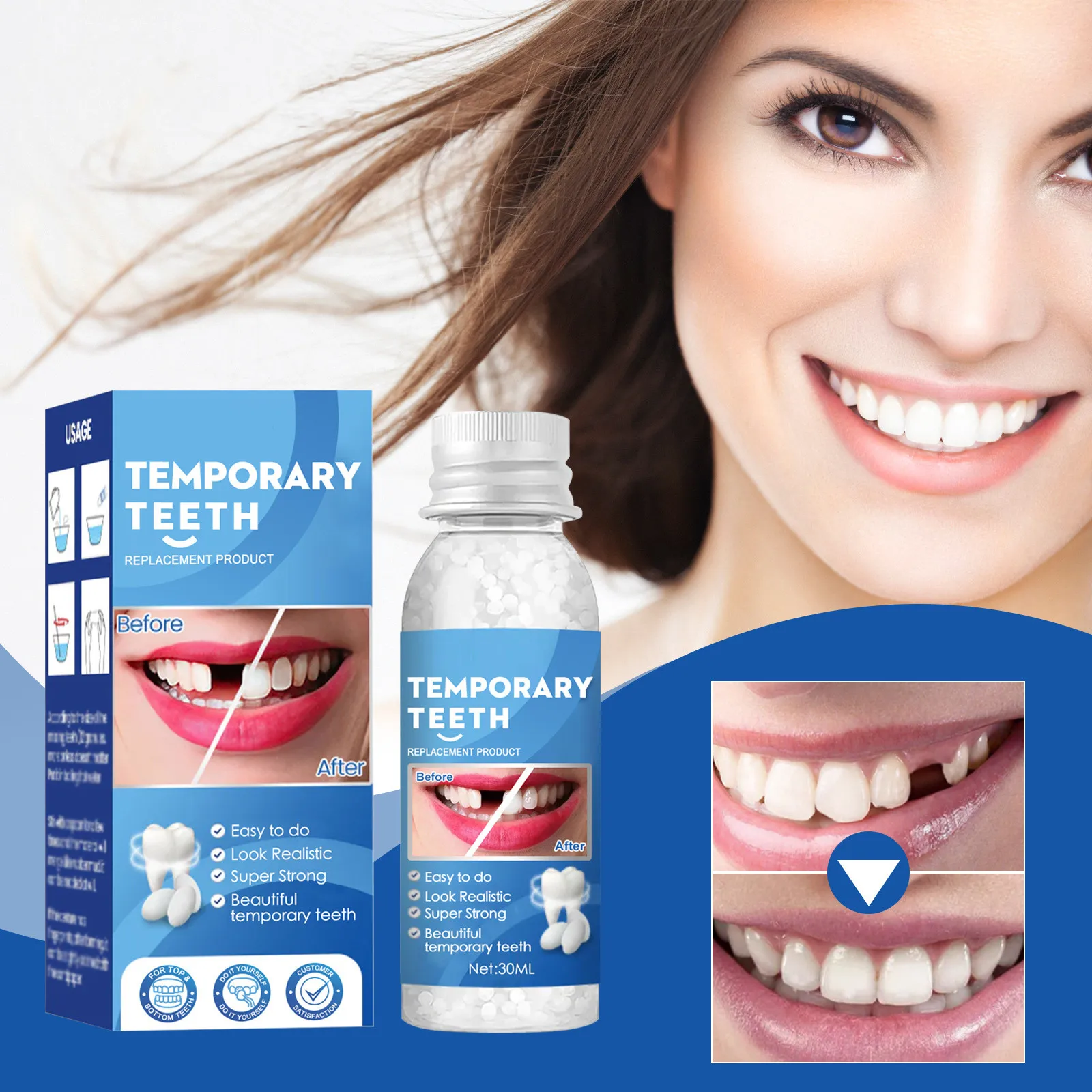 Temporary tooth kit teeth and gaps false teeth solid glue denture adhesive teeth whitening tooth beauty tool 30ml