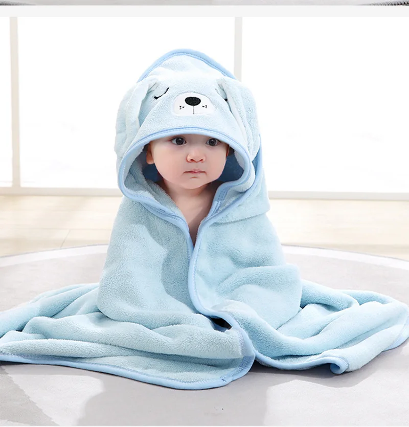 Blue Dog Cartoon Hooded Baby Bath Towels