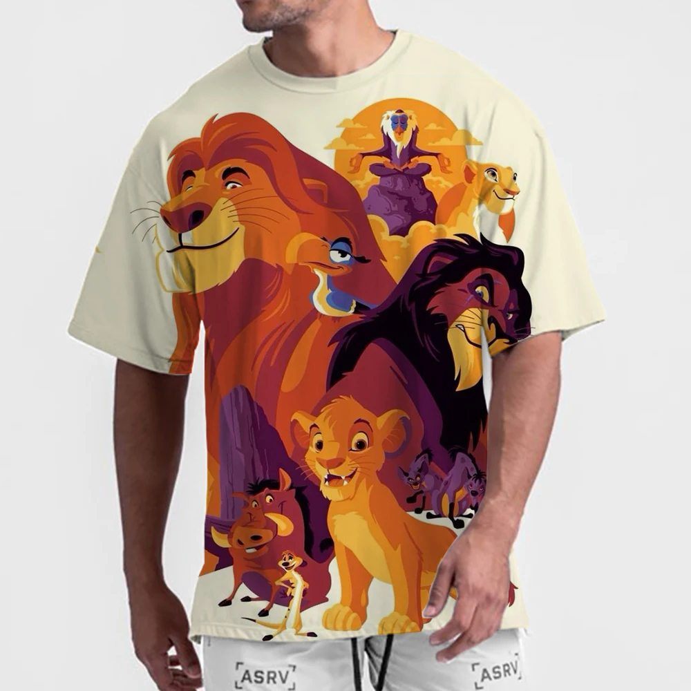 thumbnail image 1 of Camiseta para hombre con estampado 3D de Rey León divertido, moda urbana, informal, de verano, con cuello redondo, manga corta, camiseta de gran tamaño, 1 of 5