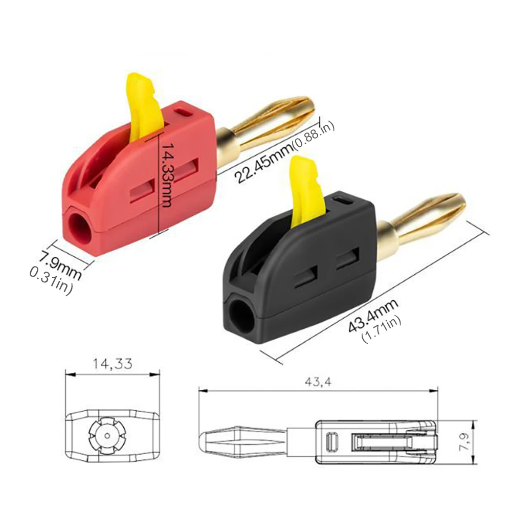 10Pcs 4mm Banana Plug Solder-Free Gold-Plated Banana Connector Self-Locking Quick Connect Plug for 32A Electrical Test