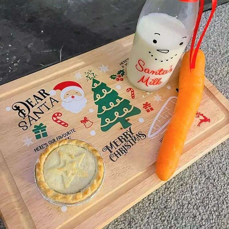 Wooden Christmas Cookie Tray Engraved Santa Snack Tray Child Christmas Gift Milk And Cookie Mat Reindeer Plate