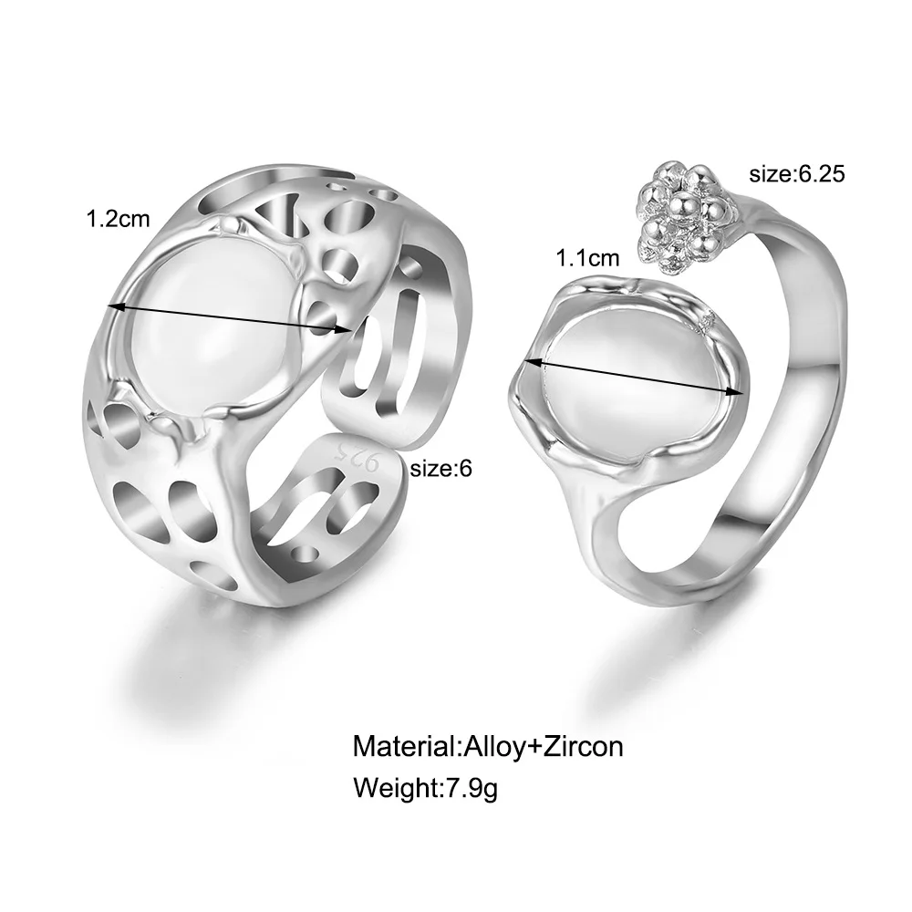 2023 Y2K Crystal Rings Kpop Heart Adjustable Ring Irregular Geometry Punk Vintage Rings Set for Women Girls Fashion Jewelry Gift
