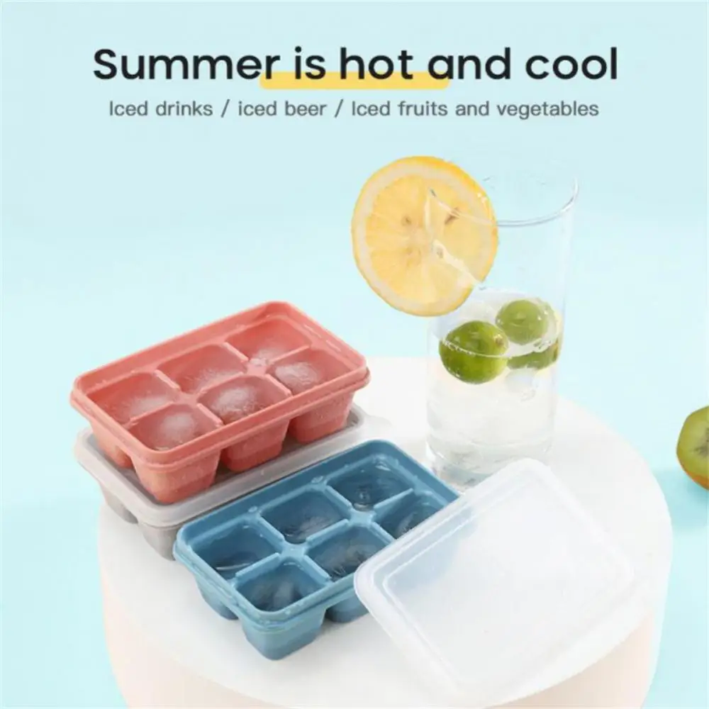 Dropship 1pc Ice Cube Trays With Lid; Food Grade Silicone 6 Grid