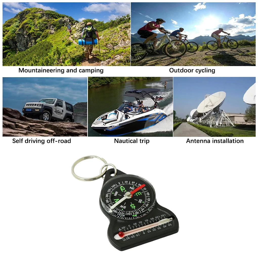 1PC 3 in 1 Navigation Tool Thermometer Multifunction Camping Pointing Guide Waterproof Temperature Gauge Keychain Watch