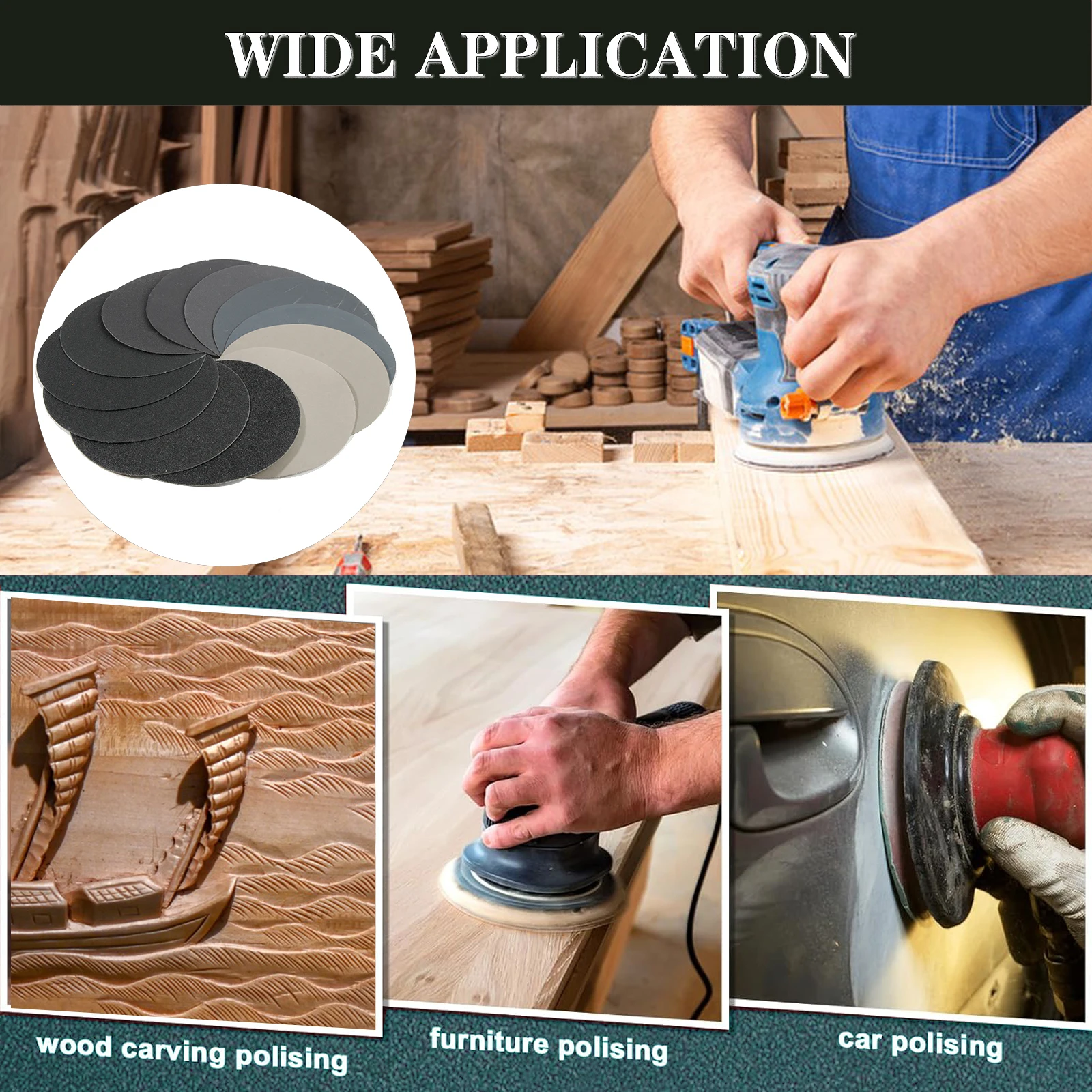 5 Inch Wet Dry Sanding Discs 125mm Hook And Loop Orbital Sandpaper Silicon Carbide 80grit-5000grit