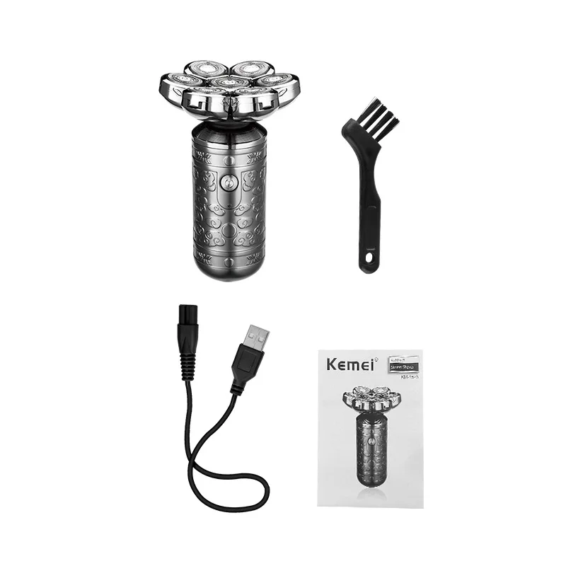 Kemei km-1523 Portable Mini 6 Blades Alloy Body Full Body Washable 4D Veneer Floating Electric Shaver 5