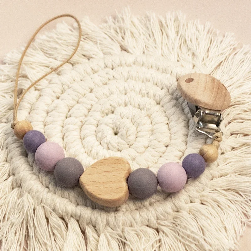 pacifier chain wooden personalized baby silicone bead dummy holder guard teether pendant
