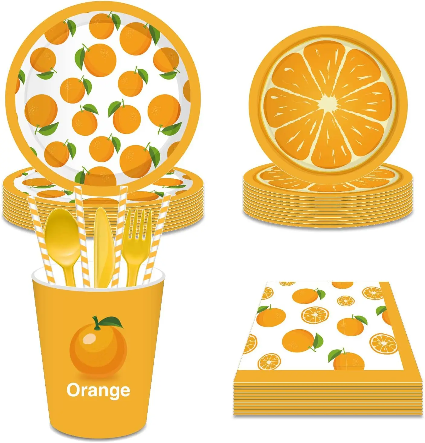 

8 Guests Fruit Theme Disposable Tableware Cartoon Orange Paper Plate Napkin Happy 1st Birthday Party Decor For Kids Girl Boy