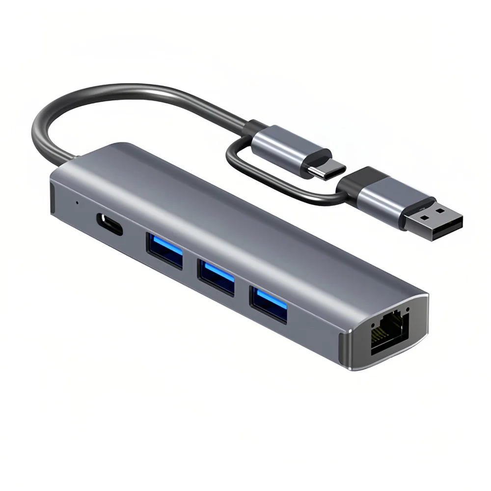 5 in 2 USB 3.0 Type-C 기가비트 유선 네트워크 어댑터 USB3.0 허브 유형 USB C - 1000Mps RJ45 USB 3.0 Type-C 허브 도킹 스테이션
