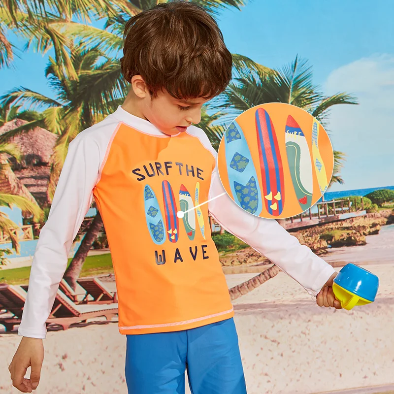 Long Sleeve Rashguard Boys Kids Swimwear Sun Shirts UPF 50+ Swimsuit Children Swim Rash Guard Beach Wear