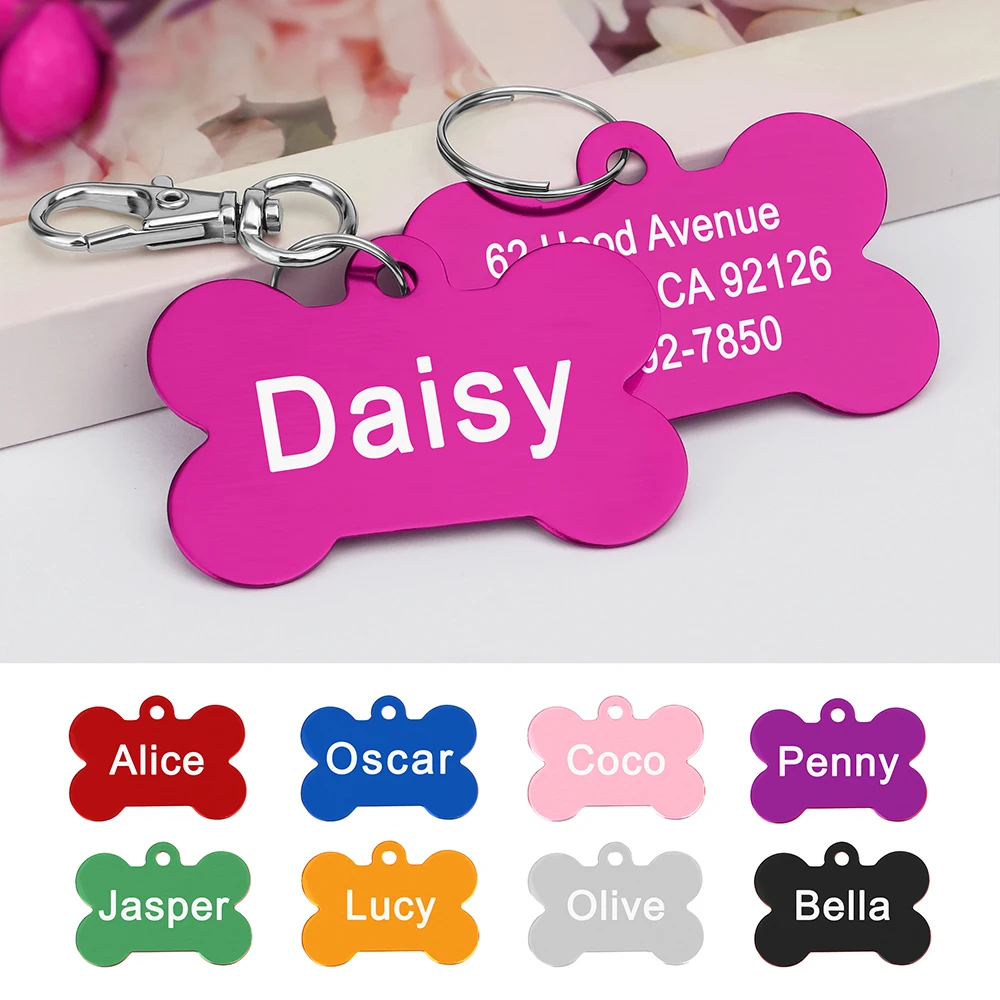 Bone Shaped Pet ID Tag Personalized Dog Cat Name Tags Anti-lost Free Engraving Collar Pendant Bone for Small Medium Large Pet