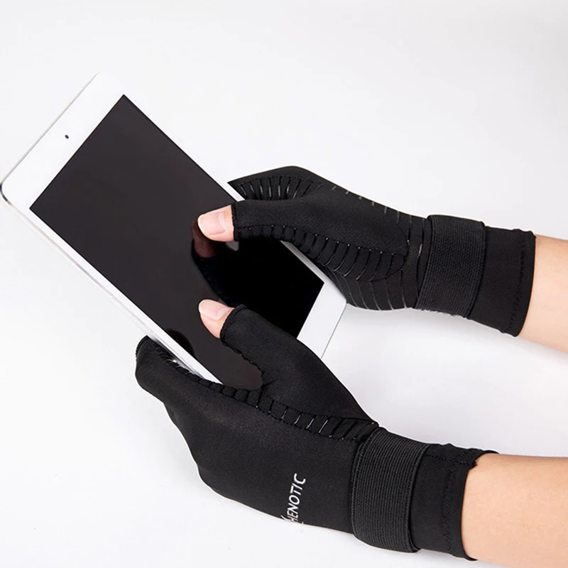 Healthcare Copper Fiber Pressure Gloves Antislip Therapy Gloves Half