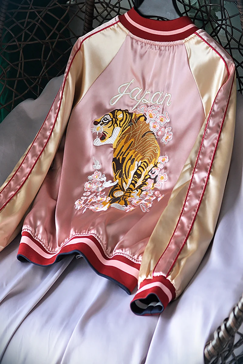 High Quality Retro Domineering Embroidery Baseball Uniform Bomber Jacket Double-faced Wear Zip Long Sleeve Spring Autumn Coat