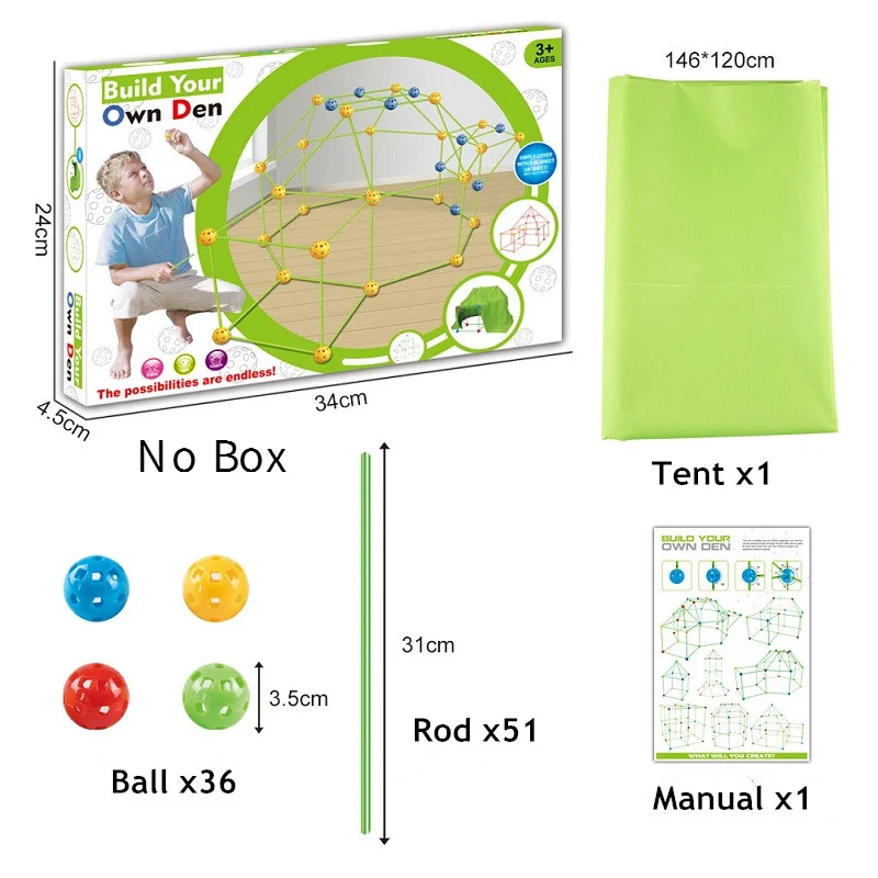 Creative Kids Toy Fort Building Kit Children's DIY 3D Castles Tunnels Tents Games Educational Toys Birthday Gifts