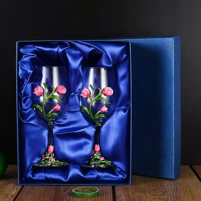 Lily Enamel Wine Glass Crystal Glass Wine Cup Glasses Vintage Luxury Goblet  Set