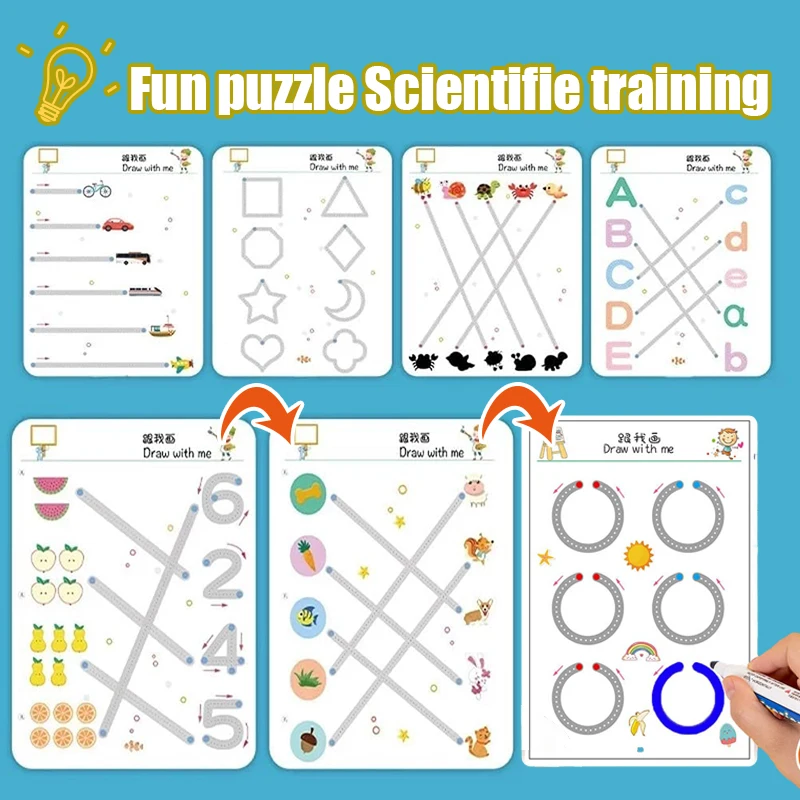 Children Montessori Drawing Toy Pen Control Training Color Shape Math Match Game Set Toddler Learning Activities Educational Toy 3