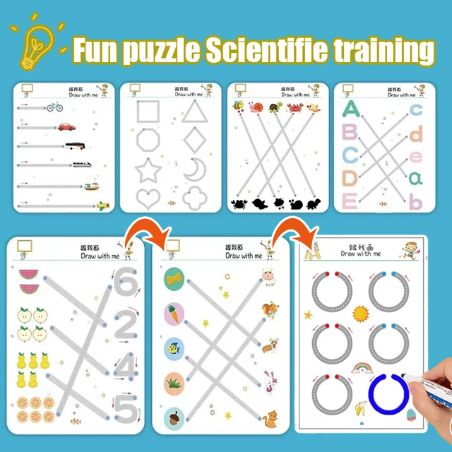 Children Montessori Drawing Toy Pen Control Training Color Shape Math Match Game Set Toddler Learning Activities