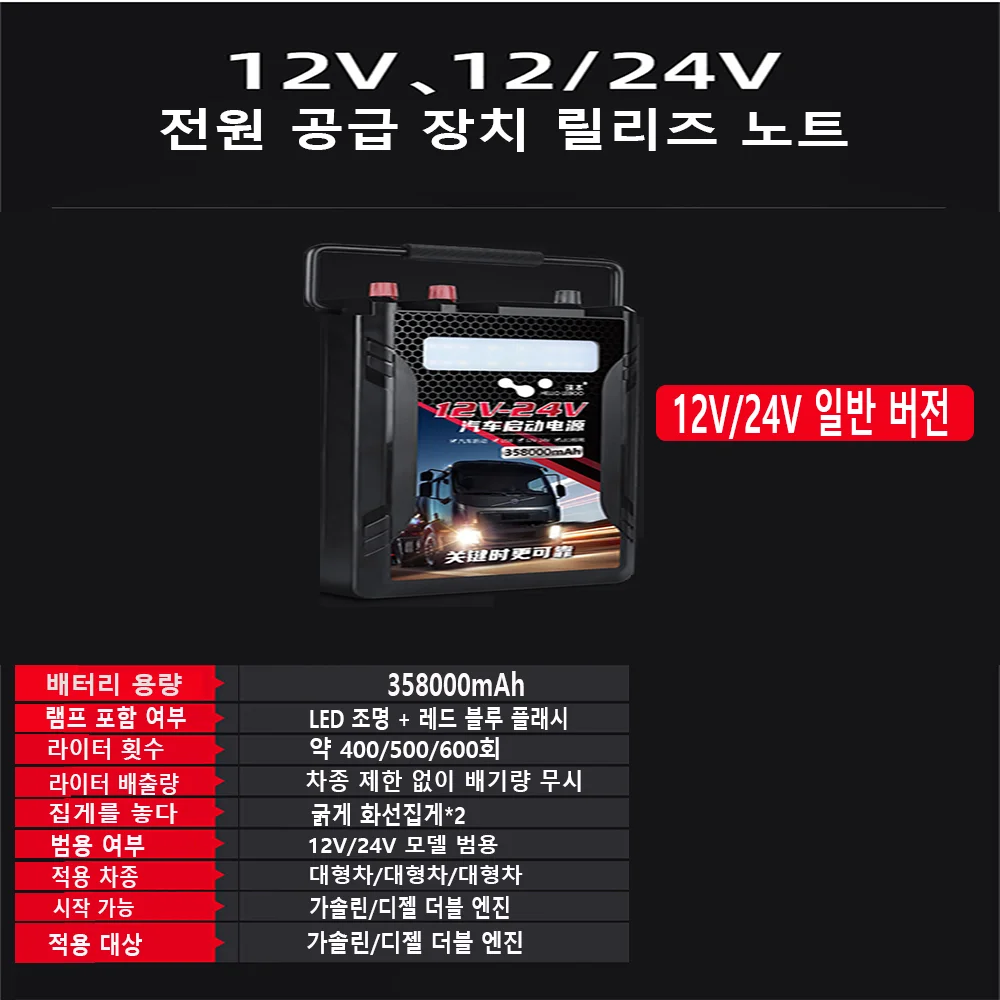 24V Truck Super Capacitor Emergency 358000mAh Portable 12V Car 24V Truck Booster Jump Starter Can Start Lorry Truck/Excavator