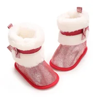 Winter Snow Baby Boots Newborn Warm Booties Shoes Soft Sole Shiny Flats with Cute Bows First Walkers Infant Shoes 0-18Months 5