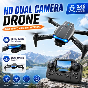 ZNLYRION E99 RC Drone with Screen Remote Control 4K Dual Camera Optical Flow Positioning Obstacle Avoidance Foldable FPV WIFI APP Control One Key Return 360° Flip Quadcopter Toy for Beginners 4