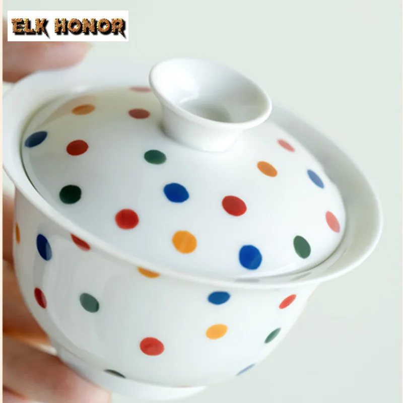150ml Hand Drawn Wave Point Gaiwan Zen Ceramic Tea Tureen Tea Brewing Traditional Cover Bowl Maker Kung Fu Teaware Crafts