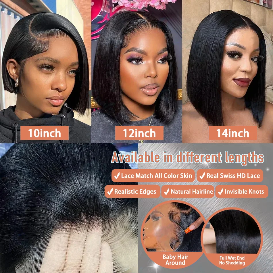 10 14 Inch 13x4 13x6 Bone Straight Lace Frontal Human Hair Wig Pre Plucked Brazilian Remy Short Bob Wig For Women