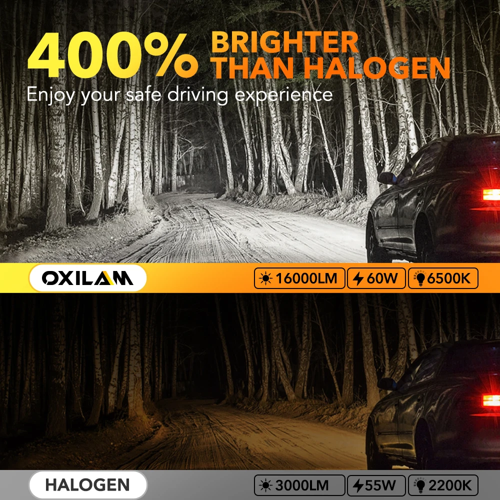OXILAM 2X 터보 LED 조명, 자동차 헤드라이트, Canbus H4 HB2 9003 LED 전구, 60W 고출력 12V 6500K 승인 헤드램프