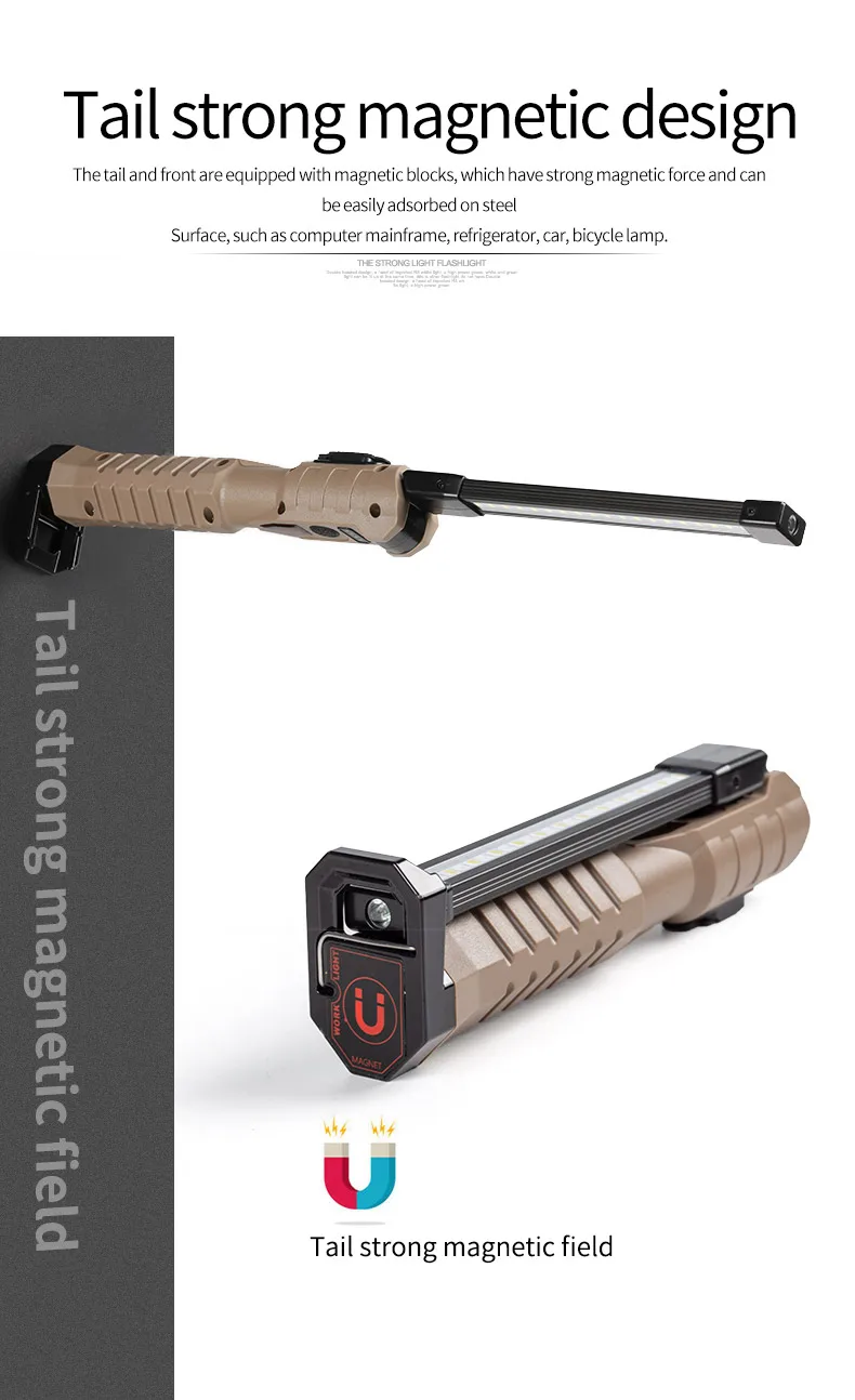 Description Picture 6 of itemC2 Foldable LED Work Light With Strong Magnet Rechargeable COB Lantern Searchlight Outdoor Car Repair Emergency Flashlight Tools
