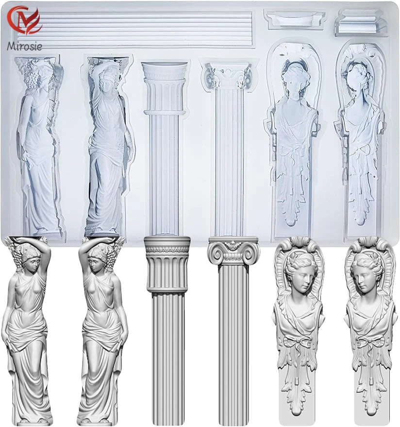 

Mirosie Baroque Relief Embossed Art Silicone Mold for Polyclay Air Dry Clay Plaster, Decorative Column and Sculpture Statue