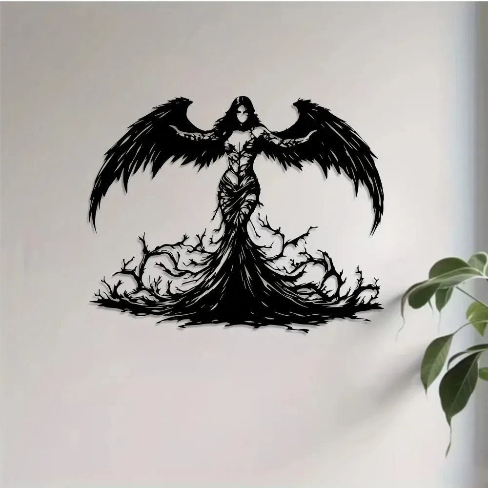 Gothic Angel Metal Wall Art - Weatherproof Indoor/Outdoor Halloween Decoration Gift