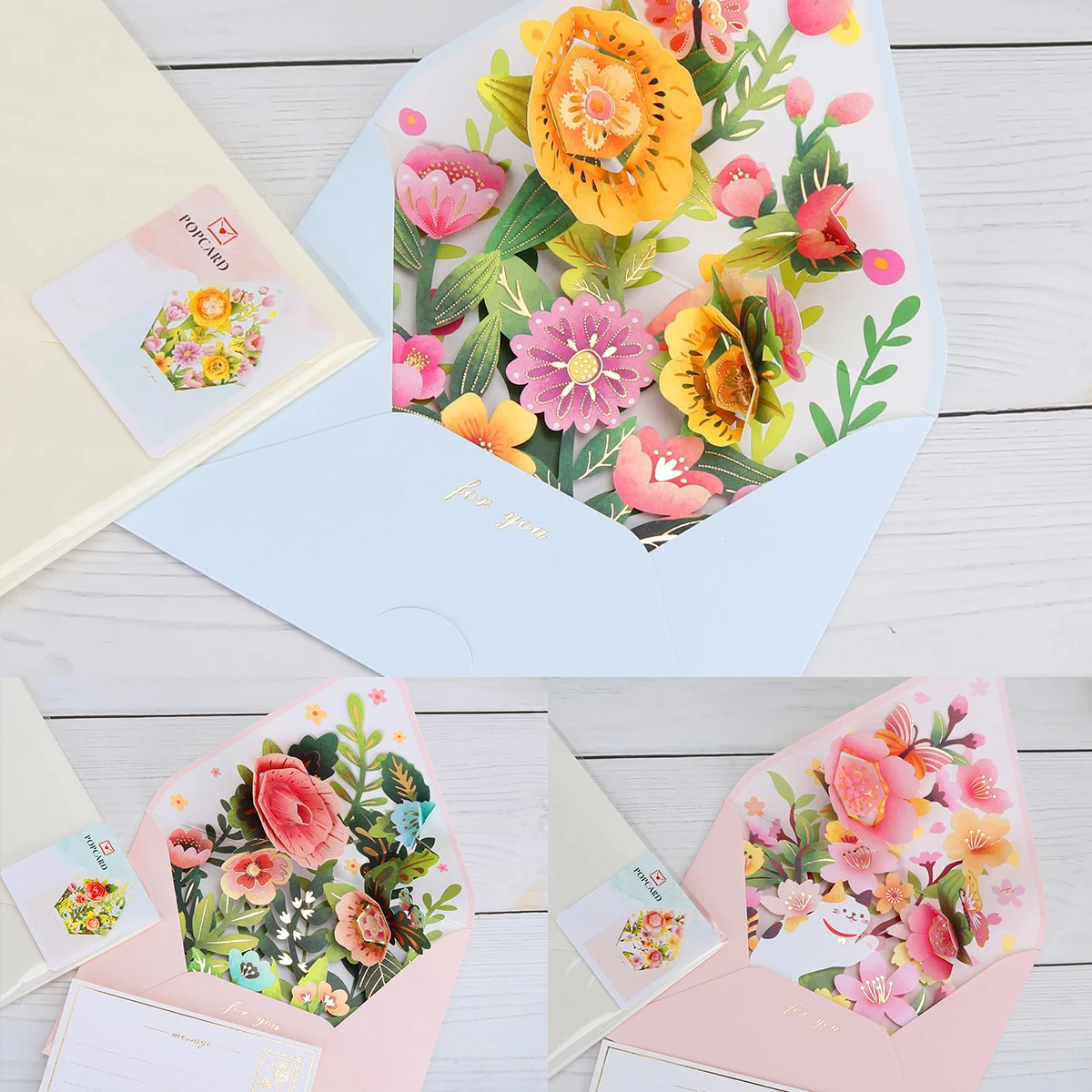 3D Pop Up Flower Birthday Greeting Card Gift Greeting Cards For Birthday Wedding with Envelope Blessing Postcard Party Gifts
