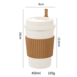 Eco - Friendly Reusable Coffee Mug with Lid - Wheat Straw, Portable, Dishwasher Safe - 450ml (Beige)
