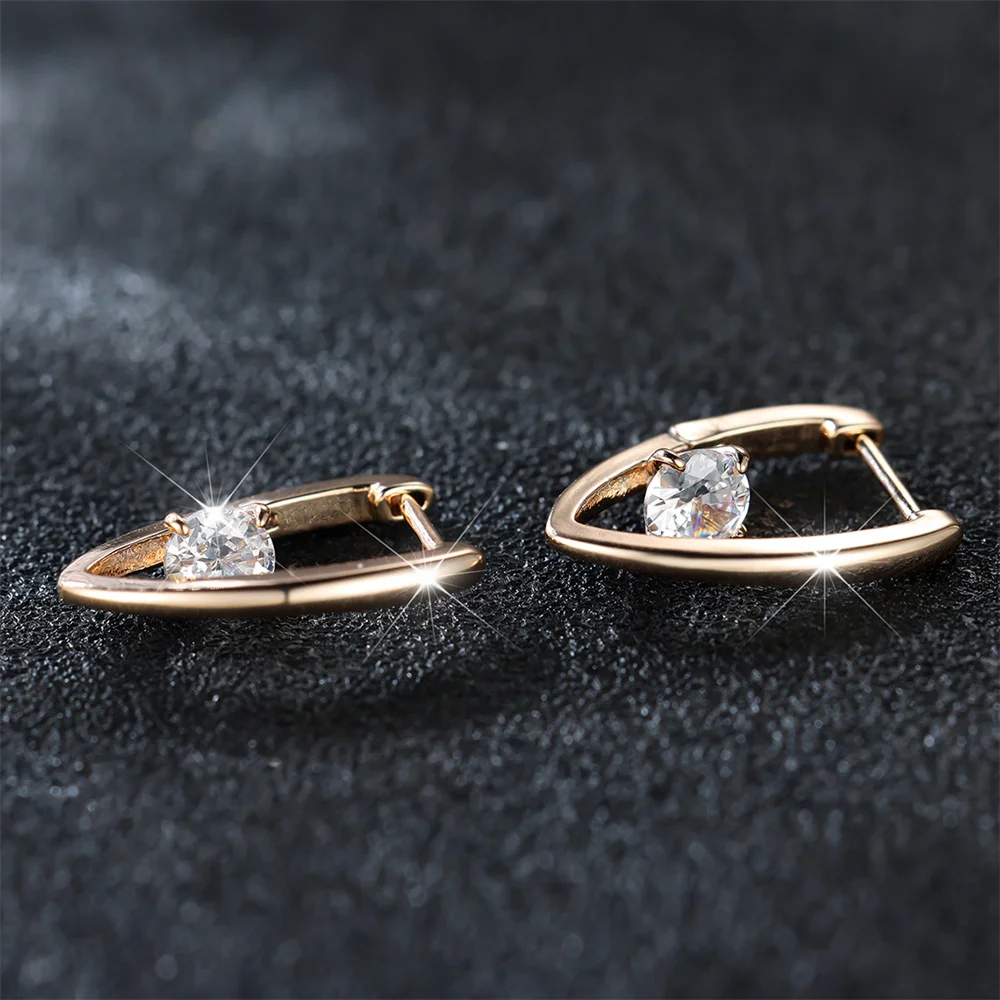 Cute White Zircon Small Round Stone Hoop Earrings For Women Vintage Gold Color Ear Buckle Wedding Jewelry Engagement Party Gifts