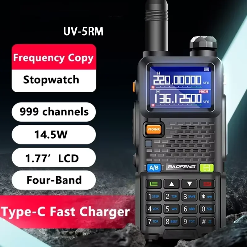 UV-5RM 3800mAh Battery USB-C 10W Baofeng Walkie Talkie FM Four Band Wirless Copy Frequency 999CH AM Two Way Radios Update UV-5R 3
