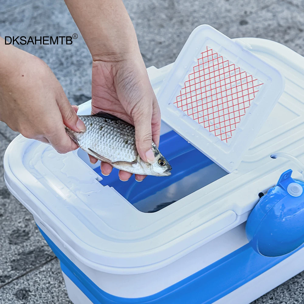 17/22/27L Live Fishing Bucket Multi-Functional Foldable Live Fish Container  with Breathable Mesh EVA for Outdoor Camping/Fishing