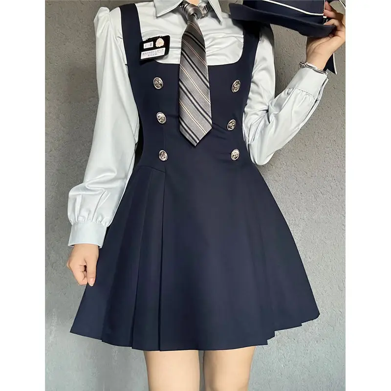 

NIGGEEY Spring Autumn Original JK Uniform Preppy Style Sweet Blue Waistband Slim Shirt with Tie Dress Set 2024 New Two Piece Set