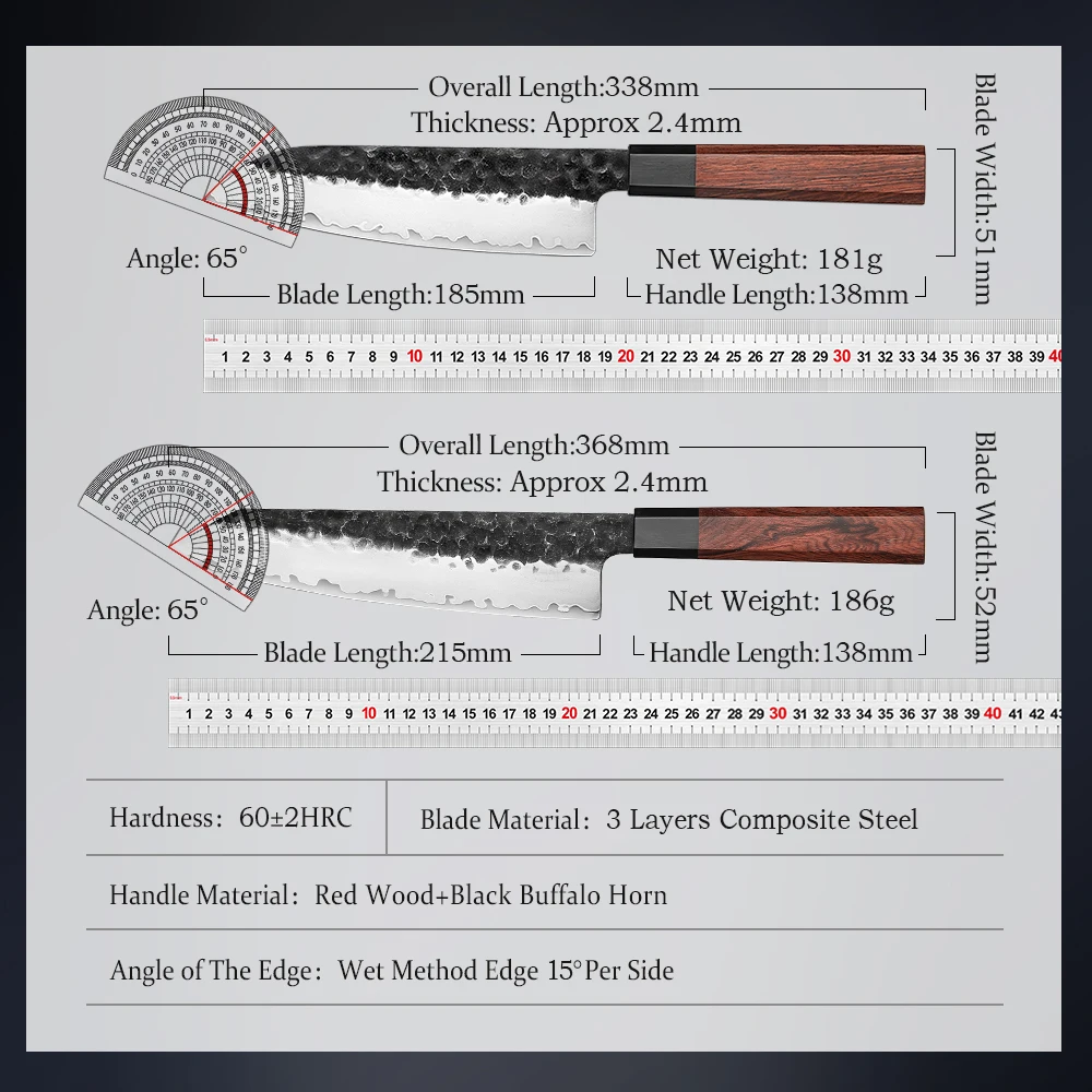 HEZHEN 1-4PC Kitchen Knife Set Slicing Stainless Steel Composite Steel Chef Santoku Nakiri Utility Red Wood Handle Gift Box