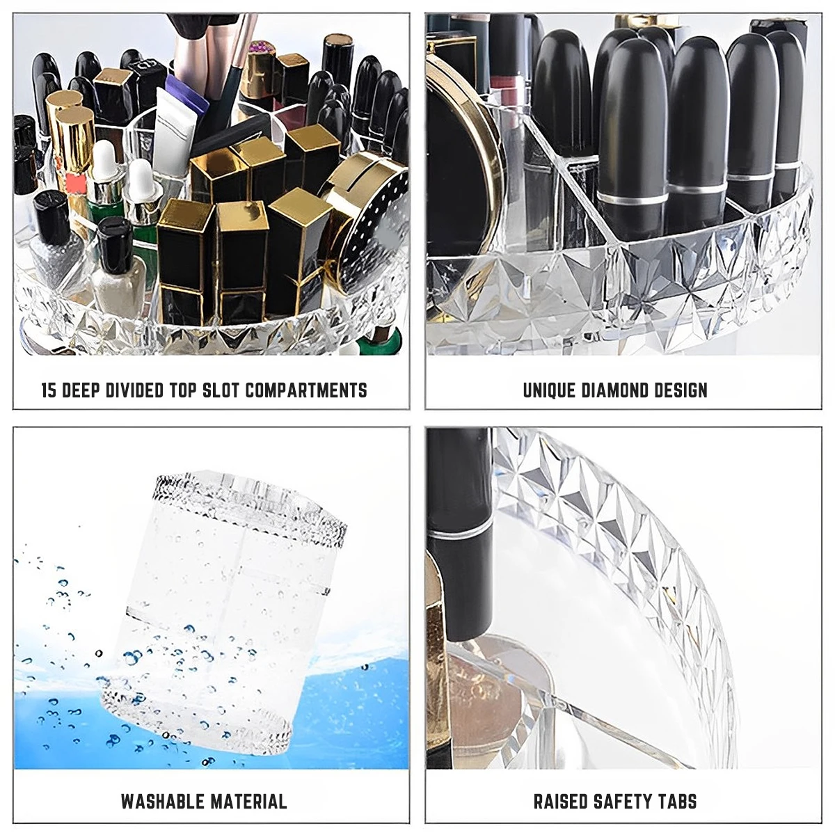 3 Tiers Rotating Makeup Organizer 360° Spinning Large Capacity Makeup Stand Clear Skincare Display Case with Compartment Design 3