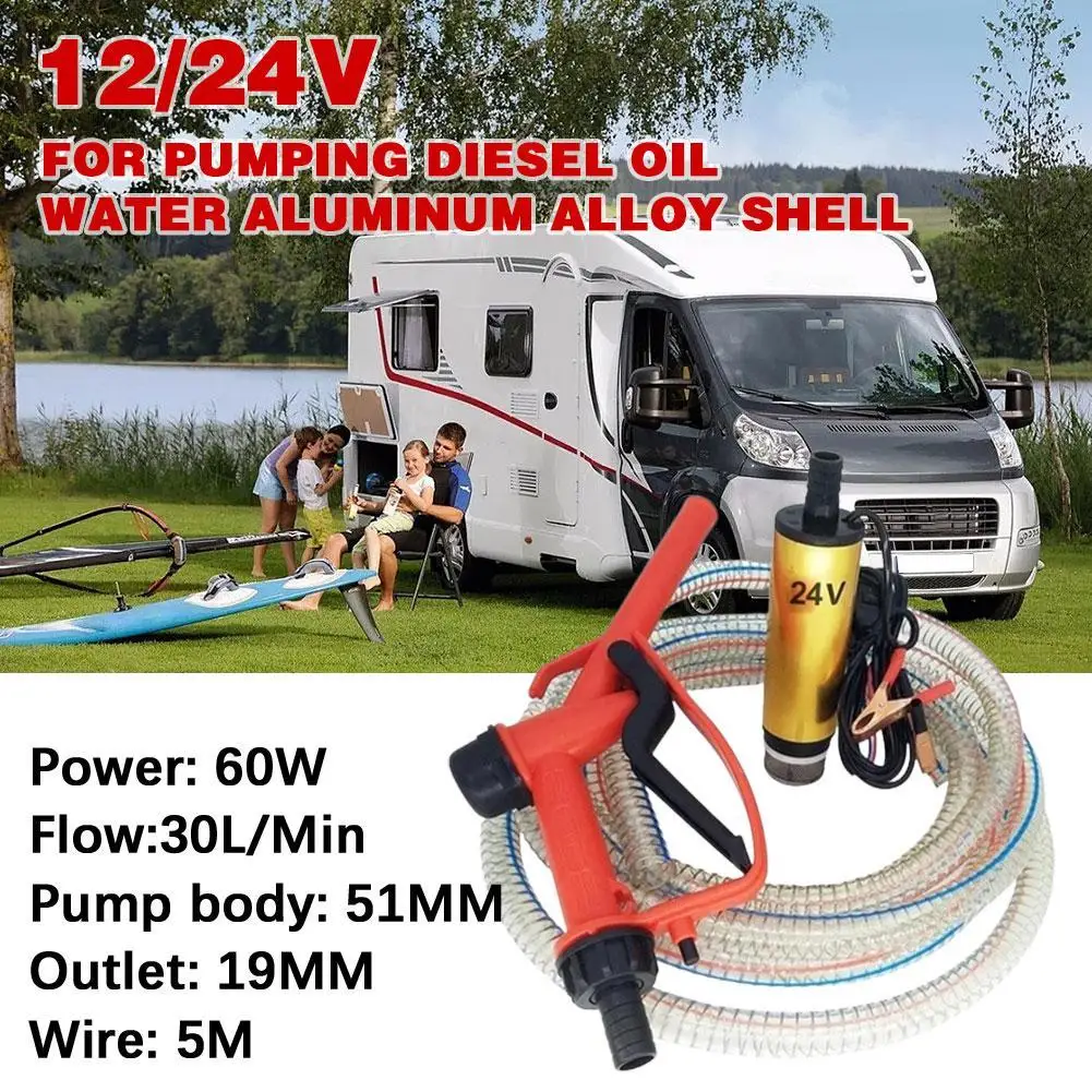 

Portable Mini 12V 24V DC Electric Submersible Pump For Pumping Oil Water Aluminum Alloy Shell 12L/min Fuel Transfer Pump